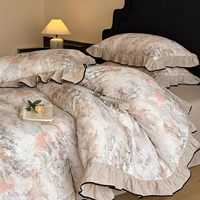 100% coton mousseline 3 pièces housse de couette ensemble Beige imprimé fleuri à volants noir bordure Durable Chic pour chambre bohème