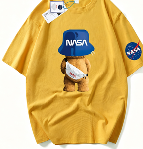 T-shirt in cotone a maniche corte vestibilità ampia con stampa orso, top estivo leggero per uomo e donna, per uso quotidiano - Product Image 1