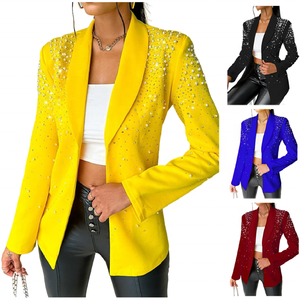 MC0119 Blazer da <span class=keywords><strong>Donna</strong></span> per Ufficio, Manica Lunga con Perline, Completo Formale da <span class=keywords><strong>Donna</strong></span> per Ufficio - Product Image 1