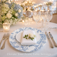 Assiettes de présentation florales bleues de 13 pouces en gros, sous-assiettes classiques en plastique durable pour la décoration de mariages, banquets et fêtes (vente en gros)
