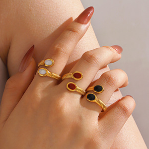 Anello Aperto Moderno in Acciaio Inossidabile Placcato Oro con Smalto Multicolore a Goccia, Gioiello da Dito Cristiano - Product Image 1