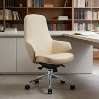 Fauteuil de Direction en Cuir à Dossier Moyen, Pivotant, pour PDG et Dirigeants, avec Pieds Nus en Alliage d'Aluminium Brillant