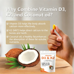 OEM D3 K2 Aceite de Coco 180 Cápsulas Blandas Suplemento Dietético Vitamínico para Apoyo Inmunológico en Adultos Vitaminas 2 en 1 Complejo <span class=keywords><strong>D</strong></span> K MK-7 - Product Image 3
