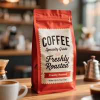 Petite quantité, impression personnalisée, sachet de café à fond plat, refermable avec fermeture éclair, 250g, 500g, 1kg, pour grains de café