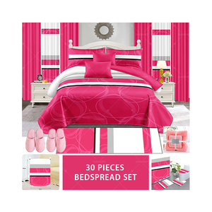 Parure de lit de luxe 30 pièces en coton style américain, motif Love, pour lit King Size, avec couvre-lit et rideaux - Product Image 2