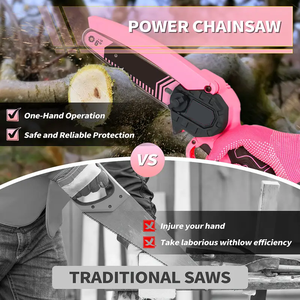 6 pouces 550W <span class=keywords><strong>rose</strong></span> mini <span class=keywords><strong>scie</strong></span> à chaîne à piles portable avec verrouillage de sécurité pare-éclaboussures et protège-mains pour le travail dans la cour - Product Image 3
