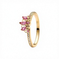 Bagues de princesse élégantes en verre plaqué or classiques pour mariage, avec zircon en forme de cœur et couronne