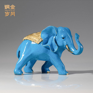Copper Art Workshop Blue <b>Elephant</b> Ornament 2Pcs Feng Shui Desk Decor Office Display - Product Image 3