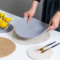 Set de table rond en corde de coton tressée, résistant à la chaleur, antidérapant, emballage en carton