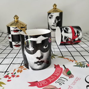 Vaso Contenitore in <span class=keywords><strong>Ceramica</strong></span> Italiano Clever Wind con Stampa Volto Umano, Cilindrico Creativo, Portacandele per Aromaterapia, Contenitore per Gioielli - Product Image 2