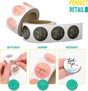 Màu hồng thanh lịch Cảm ơn bạn đã đặt hàng của bạn dán tùy chỉnh lá vàng niêm phong Nhãn Tròn với logo cho doanh nghiệp nhỏ bao bì Quà Tặng - Product Image 2
