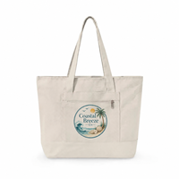 Sac fourre-tout en toile grand format avec poche avant zippée, personnalisable avec logo, sac de voyage imprimé thème côtier, sac à main de shopping