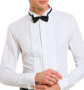 OEM/ODM Men's Shirts Long Sleeves Stand Collar 100% Cotton Solid Color Stand Collar White Dress Shirts For Men