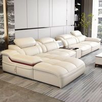 Canapé en Cuir Véritable Couche Supérieure de Peau de Vache, Moderne et Simple, Petit Canapé en Cuir pour Famille, Ensemble Complet de Meubles de Salon