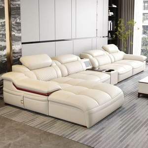 Divano in pelle strato di pelle in pelle di vacchetta moderna semplice piccola famiglia divano in pelle soggiorno set <span class=keywords><strong>completo</strong></span> di combinazione di mobili - Product Image 4