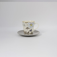 Service à café et à thé en porcelaine fine style européen, motif papillon, bord doré, élégant, motifs variés, pour la maison, coffret cadeau
