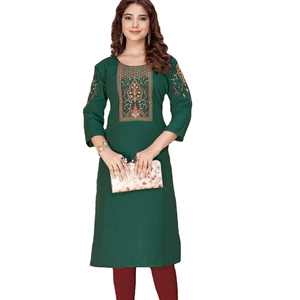 Fancy Heavy Weaving Rayon Multi Color Casual Quick Dry Women's <b>Kurti</b> with Embroidery Work and Hand Work - Product Image 1