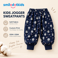 Pantalon de jogging pour enfants Smiledotkids, bleu marine, imprimé lapin, tissu doux, personnalisable OEM ODM, pantalon décontracté pour tout-petits garçons et filles, vente en gros