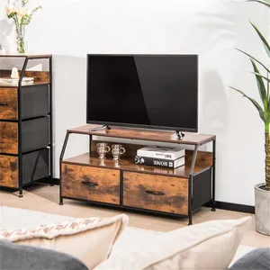 Meuble TV pour téléviseurs jusqu'à 40 "composé de <span class=keywords><strong>2</strong></span> étagères ouvertes et de <span class=keywords><strong>2</strong></span> tiroirs coulissants en tissu <span class=keywords><strong>Commode</strong></span> à <span class=keywords><strong>2</strong></span> tiroirs - Product Image 1