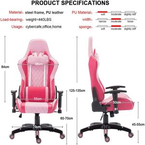 ルーマニア市場の背もたれとシートの高さ調整可能回転式リクライナチェアオフィスコンピュータチェア人間工学に基づいたピンクのビデオゲームチェア - Product Image 6