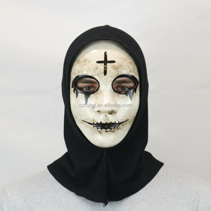 Mặt nạ hề hề sát nhân nữ tu kinh dị Halloween điên rồ có mũ trùm đầu, phong cách đáng sợ, dùng cho cosplay, đám cưới và tiệc theo chủ đề Burning Man - Product Image 1