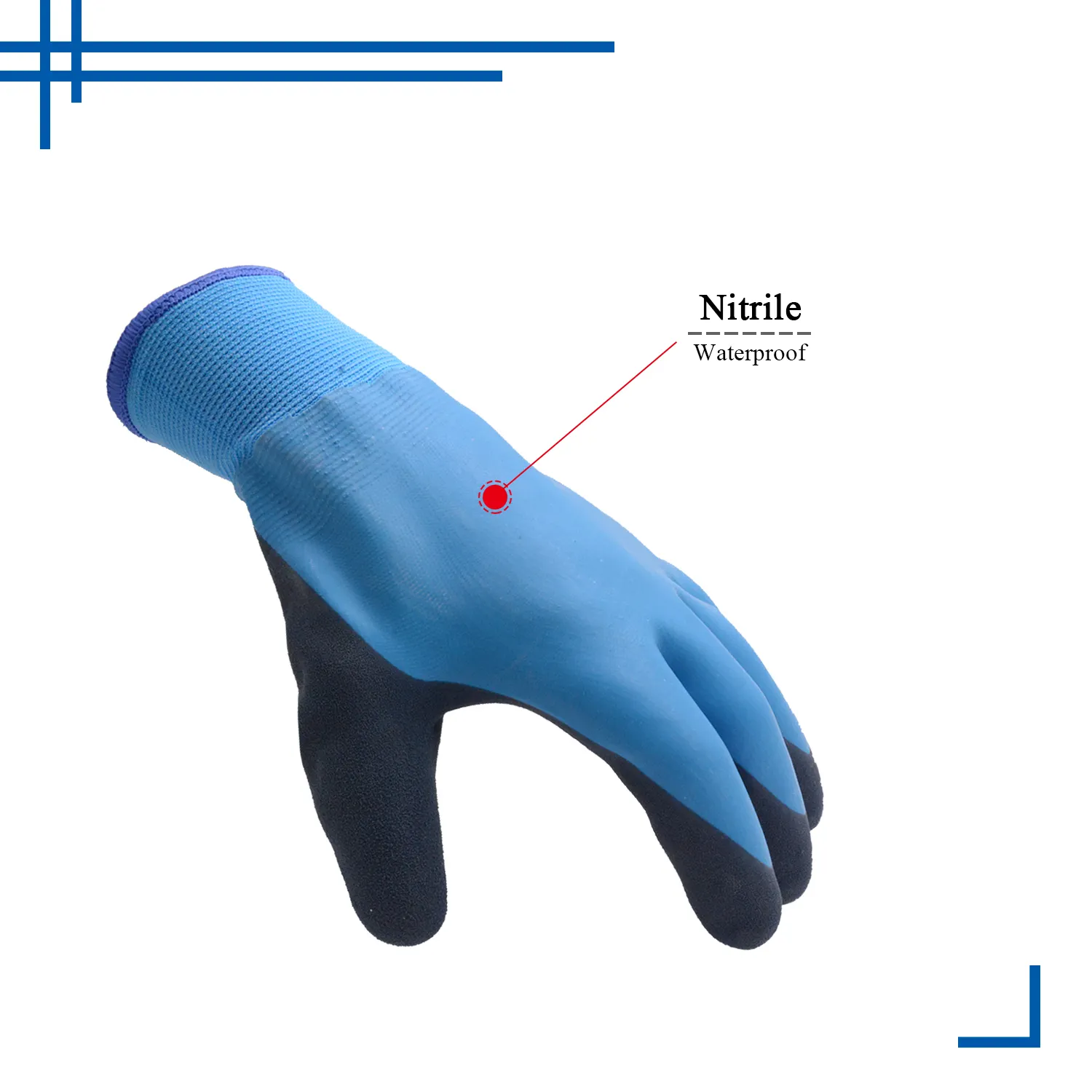 PRISAFETY Great Fitting xxl fully safety cuff water proof double blue nitirle smooth fully dipped work glove