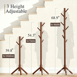 Solid Wood Coat <b>Rack</b> Floor Standing 3 Height Adjustable For Adults Living Room Bedroom <b>Clothes</b> Organizer - Product Image 1