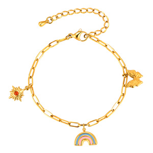 <span class=keywords><strong>Bracelet</strong></span> en acier inoxydable 316L plaqué <span class=keywords><strong>or</strong></span> 18 carats avec <span class=keywords><strong>breloque</strong></span> papillon arc-en-ciel et soleil pour femme, bijoux Y2K à maillons trombone émaillés, étanche, cadeau - Product Image 6