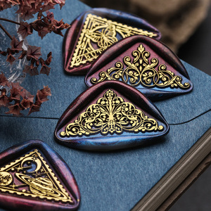 Tête de sceau à la cire de la série Triangle Irrégulier en laiton massif, motif botanique gravé pour la décoration - Product Image 4