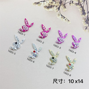 Qianya lujo 3D aleación oro brillo conejo cabezas uñas diamantes de imitación encantos AB Color diamante pistola uñas calcomanías Metal joyería - Product Image 2