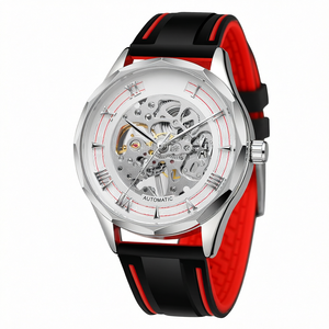 Reloj mecánico automático para hombre, correa de silicona, esfera esqueleto, reloj de pulsera redondo, vintage - Product Image 1