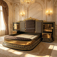 Lit King Size Classique Européen de Luxe pour Chambre à Coucher Française, Meuble en Bois Massif Doré pour Villa et Palais, Sculpté à la Main par des Artisans