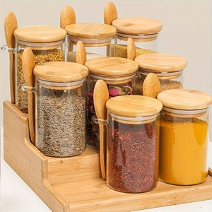 Pot de conservation hermétique en verre borosilicate avec couvercle en bois et cuillère, récipient alimentaire résistant à la chaleur pour grains de café et thé - Product Image 1