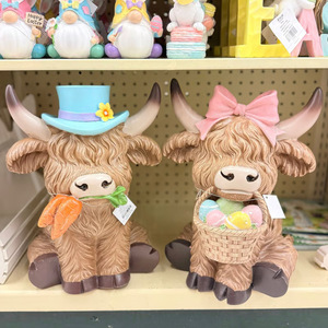 <b>Easter</b> Highland Cow Figurines With Bunny Ears And Letters Indoor Decor For Home Garden Desktop Bedroom - Product Image 4