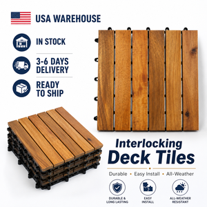 Envío Gratuito en EE. UU., Baldosas de Madera de Acacia Encajables de 12x12 Pulgadas para Terraza, <span class=keywords><strong>Patio</strong></span> o Balcón, Entrega Rápida de 3 a 6 Días - Product Image 4