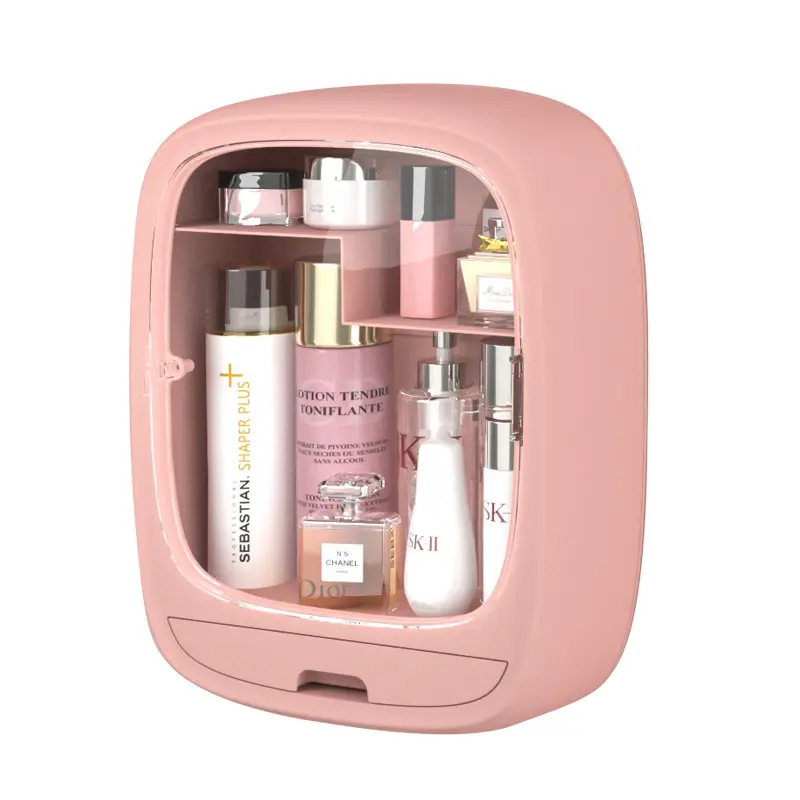 Newest Bathroom square transparent plastic cosmetic storage box makeup organizer with good quality
