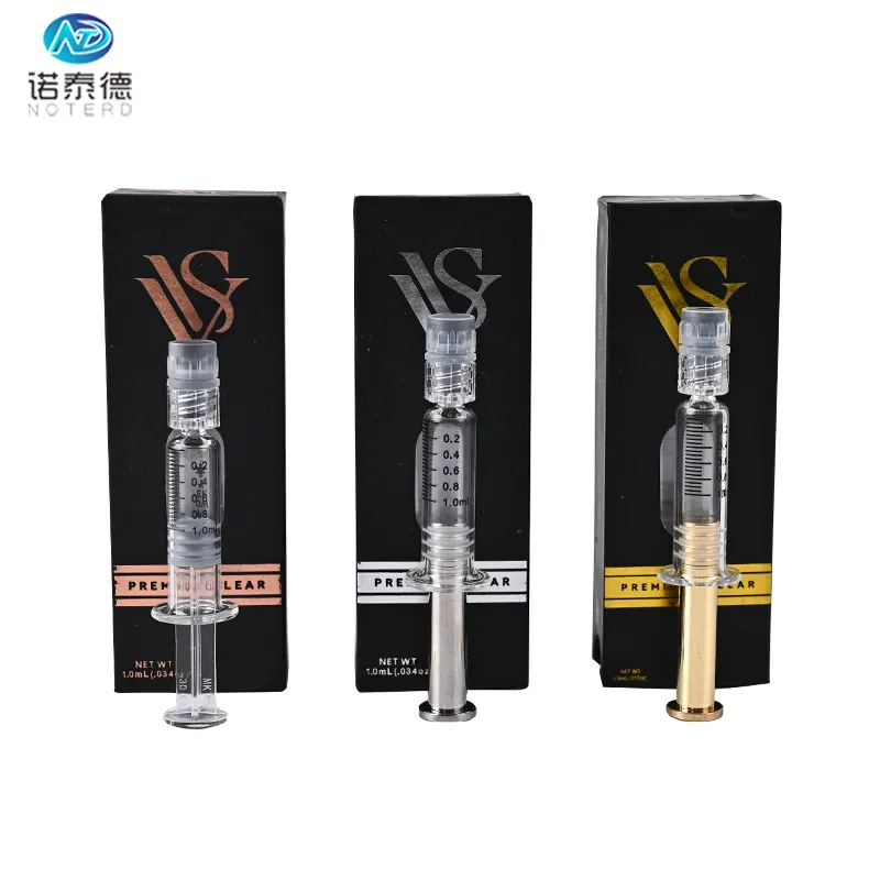 Borosilicate glass syringe 1ml luer lock with CR paper box for oil extracts