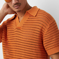 T-shirt en maille personnalisé avec logo, pull en crochet ajouré pour l'été et le printemps, chemise en crochet à manches courtes, col en V, polo en maille pour homme