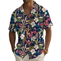 Herren Hawaiihemd Kurzarm Sommer Strand-Stil Papageien- und Palmenmuster Freizeitkleidung für Jugendliche XS S M L XL 2XL 3XL 4XL