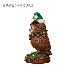 Hibou de Noël artisanal en polyrésine personnalisé avec bonnet de Père Noël et <span class=keywords><strong>guirlande</strong></span> <span class=keywords><strong>LED</strong></span> - Décoration couronne de baies pour cadeaux de fêtes aux États-Unis/UE - Product Image 2
