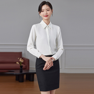 Nova Moda Camisa Social Feminina de Manga Longa de Alta Qualidade Luxuosa Cor Sólida Elegante para Escritório -2 - Product Image 4