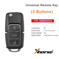 Clé de voiture à distance filaire Xhorse XKB526EN VVDI pour VW B5 Type 2e génération, 3 boutons, connecteur en plastique, sans