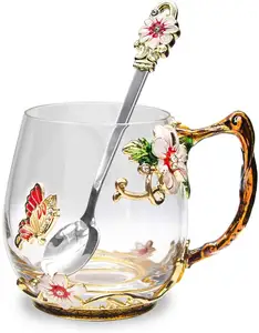 तामचीनी कप गुलाब चाय कप गर्मी प्रतिरोधी गिलास उच्च अंत क्रिस्टल कॉफी कप