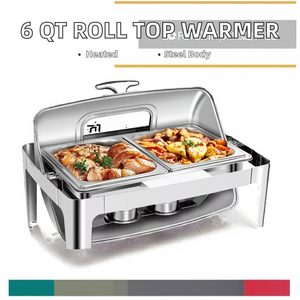Calentador de Alimentos Eléctrico de Acero Inoxidable de 6 Cuartos de Galón, con Tapa Enrollable, Tipo Buffet, para Catering, Hoteles y Restaurantes - Product Image 2