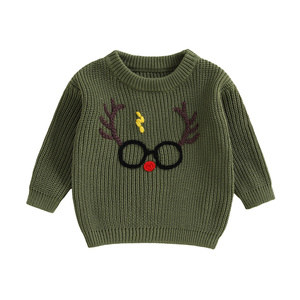 Basso MOQ ricamo personalizzato produttore autunno maglioni bambino corno <span class=keywords><strong>di</strong></span> <span class=keywords><strong>cervo</strong></span> occhiali ricami manica lunga per bambini maglia top maglione - Product Image 6