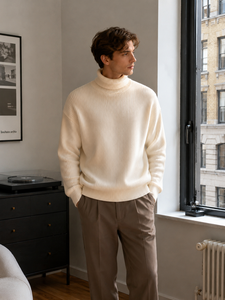 Maglioni a Collo Alto Personalizzati per <span class=keywords><strong>Uomo</strong></span>, Pullover Classico a Collo Tondo a Maniche Lunghe, Maglione in <span class=keywords><strong>Lana</strong></span> Merino a Collo Alto - Product Image 1