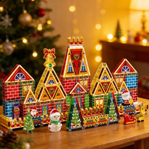 Jouets magnétiques en plastique EPT Noël 5,5 cm, ensemble de construction magnétique pour enfants, blocs de construction éducatifs STEM, tuiles, à partir de <span class=keywords><strong>3</strong></span> ans - Product Image 3