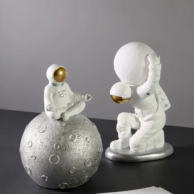 Escultura de resina decorativa con luz nocturna, astronauta creativo