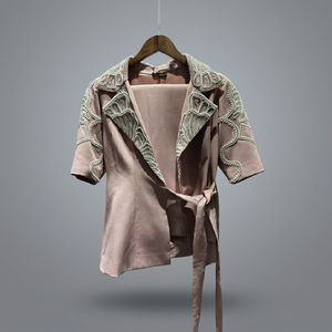 Luxury Pearl Work Pink <b>Blazer</b> and Bottom <b>Set</b> Half Sleeve Sophisticated Women Outfit Crafted Comfort Style Summer Office Wear - Product Image 3