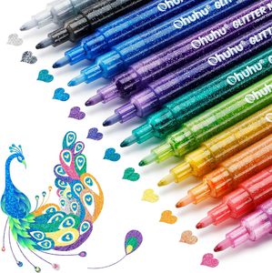 ओहुहू ग्लिटर मार्कर्स पेन: 12 ग्लिटर रंग धातु शिमर मार्कर ठीक टिप पानी आधारित स्याही - Product Image 1